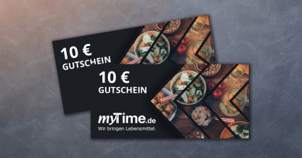 Zwei Gutscheine von myTime im Wert von 10 €